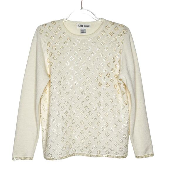 ALFRED DUNNER Vintage Sequin Embellished Long Sleeve Sweater Knit Cream Size S - Picture 1 of 8